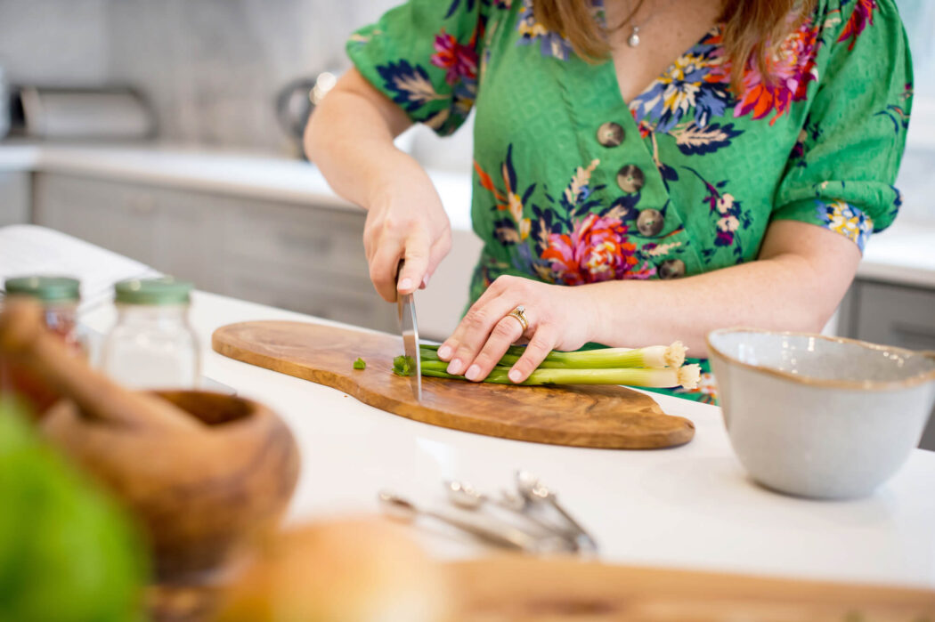 cutting spring onions